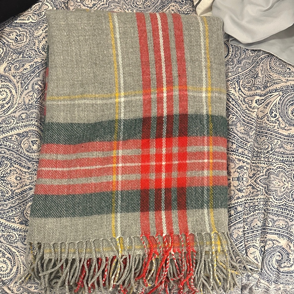 J. Crew Gray and Red Plaid Scarf